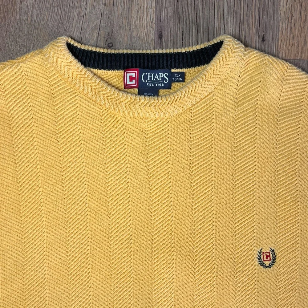 Chaps Cable Knit Mens Sweater 100% Cotton Yellow Sz XL Grandpa Preppy Fisherman - Picture 2 of 6